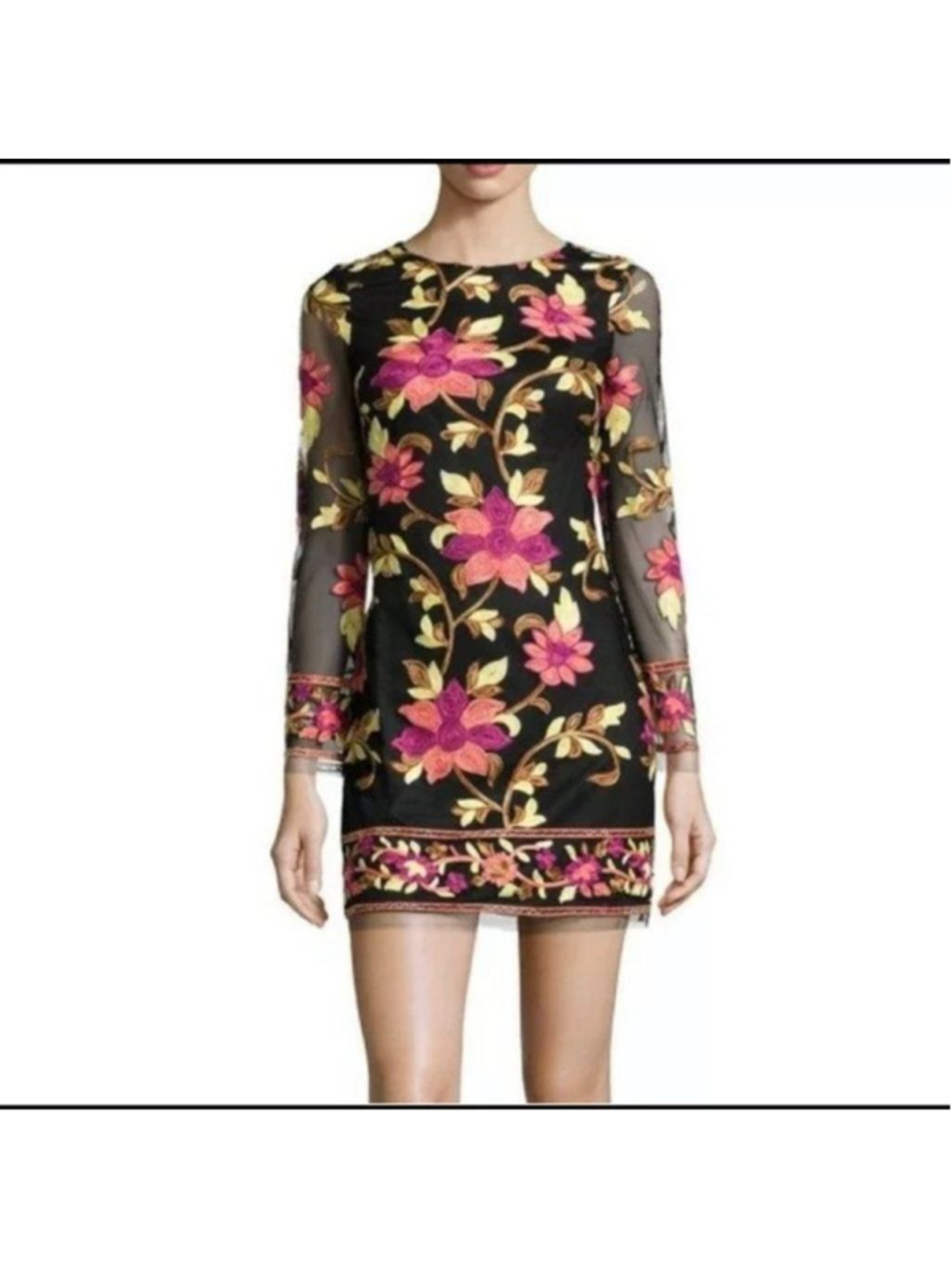 Alexia Admor Floral Embroidered Mesh Overlay Shift Dress Small